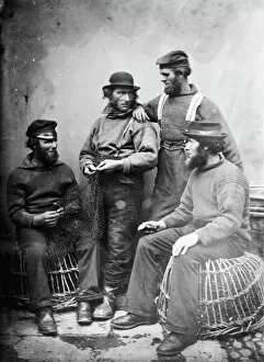 Coast Collection: Four fishermen, Polperro, Cornwall. Probably 1860s-1870s