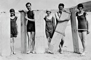 Swim Gallery: Surfers on the beach, Perranporth, Perranzabuloe, Cornwall. Probably June 1922