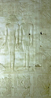 Hieroglyph Collection: ABYDOS: Temple of Seti (Sethi) I for Osiris. Goddesses accompanying the Pharaoh
