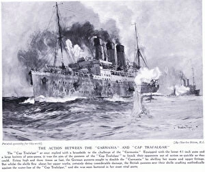 The action between the Carmania and the Cap Trafalgar September 1914 (litho)