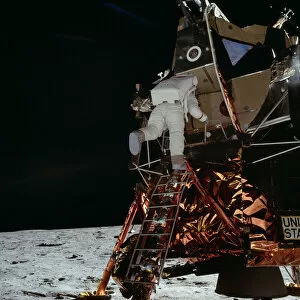 Moonwalk Collection: Aldrin Descends Lunar Module Ladder, 1969 (colour photograph)