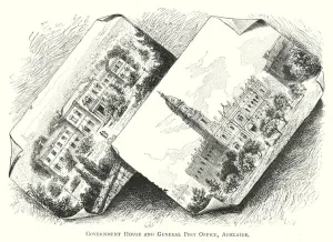 Government House Gallery: Australia: Government House and General Post Office, Adelaide (engraving)