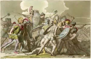 Ancient Celtic warriors dressed for battle, with a shaman, c.1800-18