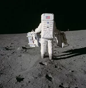 Moonwalk Collection: Buzz Aldrin Deploys Apollo 11 Experiments, 1969 (colour photograph)