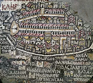 Byzantine art: oldest map of Palestine. Detail representing Jerusalem