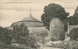 Motte And Bailey Gallery: Dane John monument and city walls, Canterbury, Kent (b / w photo)