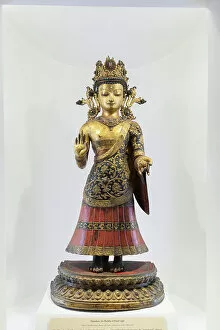Nepalese Gallery: Dipankara, the Buddha of fixed light, Nepal (bronze, gilt, paint and semiprecious stones)