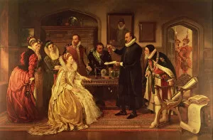 Tudor Collection: Dr William Gilbert (1544-1603) showing his Experiment on Electricity to Queen Elizabeth I