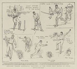 England versus Australia, Sketches at the Third Test Match at Leeds (litho)