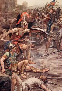 Ancient Celtic warriors dressed for battle, with a shaman, c.1800-18