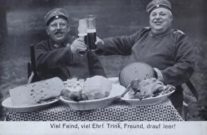 Enjoying Collection: German soldiers enjoying a meal and beer (b / w photo)