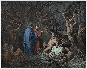 Inferno, Canto 29 : The falsifiers and forgers tormented with itching,  illustration from The Divine Comedy by Dante Alighieri, 1885 (digitally  coloured engraving)