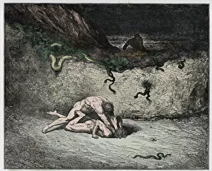 Inferno, Canto 24 : The thieves tormented by serpents, illustration from  The Divine Comedy by Dante Alighieri, 1885