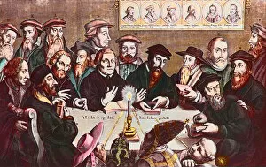 Candle Collection: The light is placed on the candlestick - Engraving by Jan HOUWENS showing The reformers- John Calvin