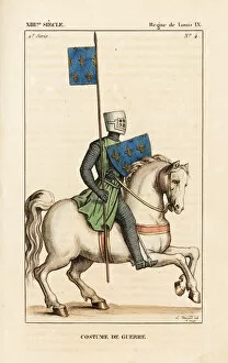 Henri II Clement, Seigneur of Metz, marshal of France, died 1265. Holding  the oriflamme, battle standard of the King of France. He wears a suit of  chainmail, a tunic with white cross