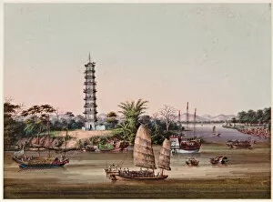 Pagoda Collection: The nine-storey Whampoa Pagoda, Pearl River (bodycolour on paper)