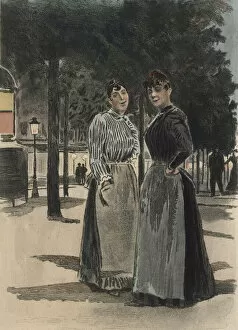 Parisians Collection: Two ordinary women on the boulevard, illustration from La Femme a Paris by Octave Uzanne (1851-1931)
