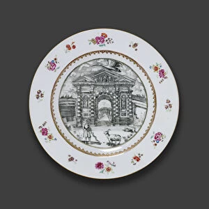 Triumphal Arch Collection: Oxford plate, c.1745 (porcelain)