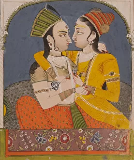 Two queens sharing a drink, from Lovers embrace in an alcove, c