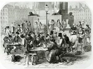 Parisians Collection: The Restaurant of wet feet, at the Marche des Innocents in Paris (engraving) (b / w photo)