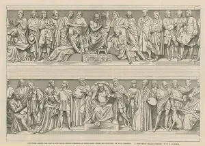 Sculptures Gallery: Sculptures around the base of the Prince Consort Memorial (engraving)
