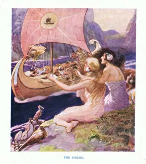 The Sirens, from The Heroes published by George Allen and Unwin 1929 (colour litho)