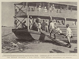 Atbara Collection: The Soudan Advance, a Sick convoy from Berber embarking at Shalal (engraving)