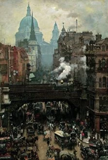 Railway Collection: St. Paul's and Ludgate Hill, c.1887 (oil on canvas)