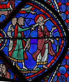 The St Thomas window: attacked by priest of the sun with a sword (w23) (stained glass)