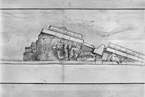 Study of the frieze from the west pediment of the Parthenon (pencil on paper) (b / w photo)