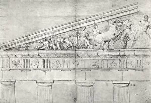 Study of a pediment from the Parthenon (pencil on paper) (b / w photo)