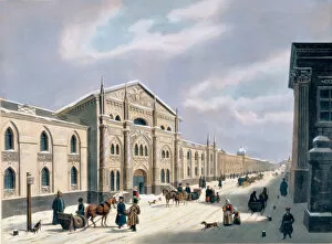 The Synodal Printing house at Nikolyskaya street on Moscow, 1840s (colour lithograph)