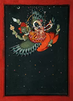 Garuda Collection: On the wings of Garuda: Krishna and Satyabhama fly through the night sky, c