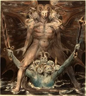 William Blake, British (1757-1827), The Great Red Dragon and the Beast from the Sea, c