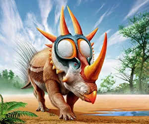 Vibrant Gallery: A Rubeosaurus roams a prehistoric environment