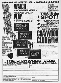 Advertisement for The Craywood Club (casino), The Entertainments Centre, London Road, 1966 Advertisement for The Craywood Club (casino), The Entertainments Centre, London Road, 1966