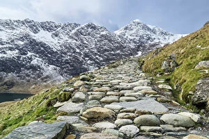 Landscape Collection: The Miners Track up Mount Snowdon on the right, with the summit back right. Snowdonia National Park