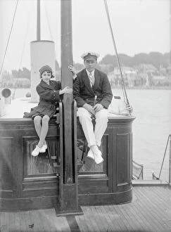 Seated Gallery: 1st Earl of Birkenhead with his daughter on board their yacht, (Isle of Wight?), c1925