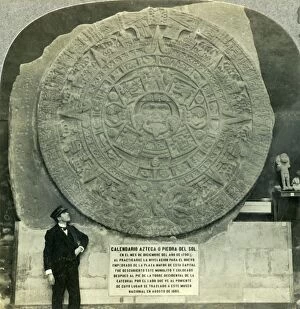 Mexico City Collection: The Aztec Calendar Stone, or Stone of the Sun, National Museum, Mexico City, c1930s