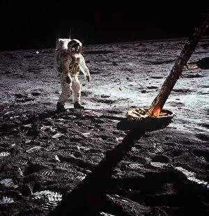 Moonwalk Collection: Buzz Aldrin by the leg of the Lunar Module, Apollo II mission, July 1969