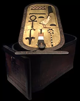Tutankhamun Collection: Cartouche shaped box from the Tutankhamun tomb, 14th cen. BC. Creator: Ancient Egypt