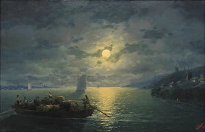 Dnieper River Collection: Crossing the Dnepr River at Moonlit Night, 1897. Artist: Aivazovsky