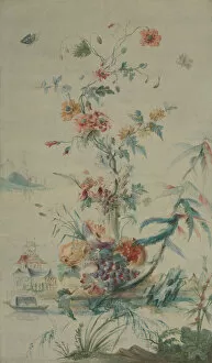 Flowers and Chinoiserie, 18th century. Creator: French Painter, late 18th century