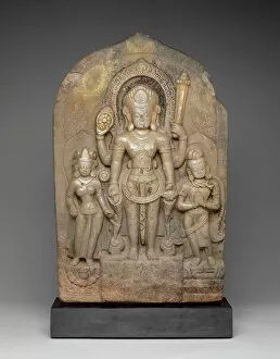 Garuda Gallery: God Vishnu with Goddess Lakshmi and His Mount, Garuda, in Attendance, 11th century