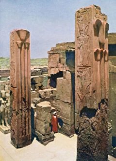 Ancient Egyptian Architecture Gallery: Granite pillars with lotus and papyrus decoration, Temple of Amun-Re, Karnak, Egypt, 20th century