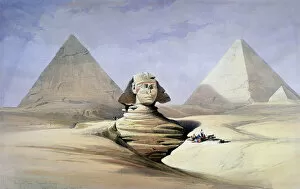Ancient Egyptian Architecture Gallery: The Great Sphinx and Pyramids at Giza, 1838-1839. Artist: David Roberts