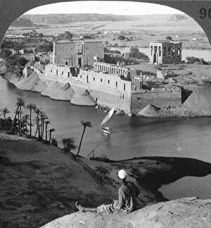 Rosetta Stone Collection: Looking down on the island of Philae and its temples, Egypt, 1905.Artist: Underwood & Underwood