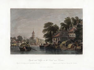 Pagoda Gallery: Pagoda and Village, on the Canal near Canton, China, c1840.Artist: WH Capone