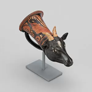 Athens Greece Collection: Rhyton (Drinking Vessel) in Shape of Sheeps Head, 320-310 BCE. Creator: Painter of Leningrad 955