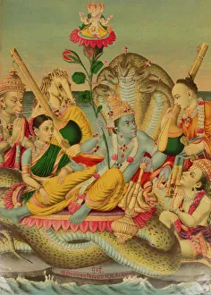 Garuda Gallery: Shri Sheshanarayana, Vishnu Narayana on Shesha, 1886. Creator: Unknown